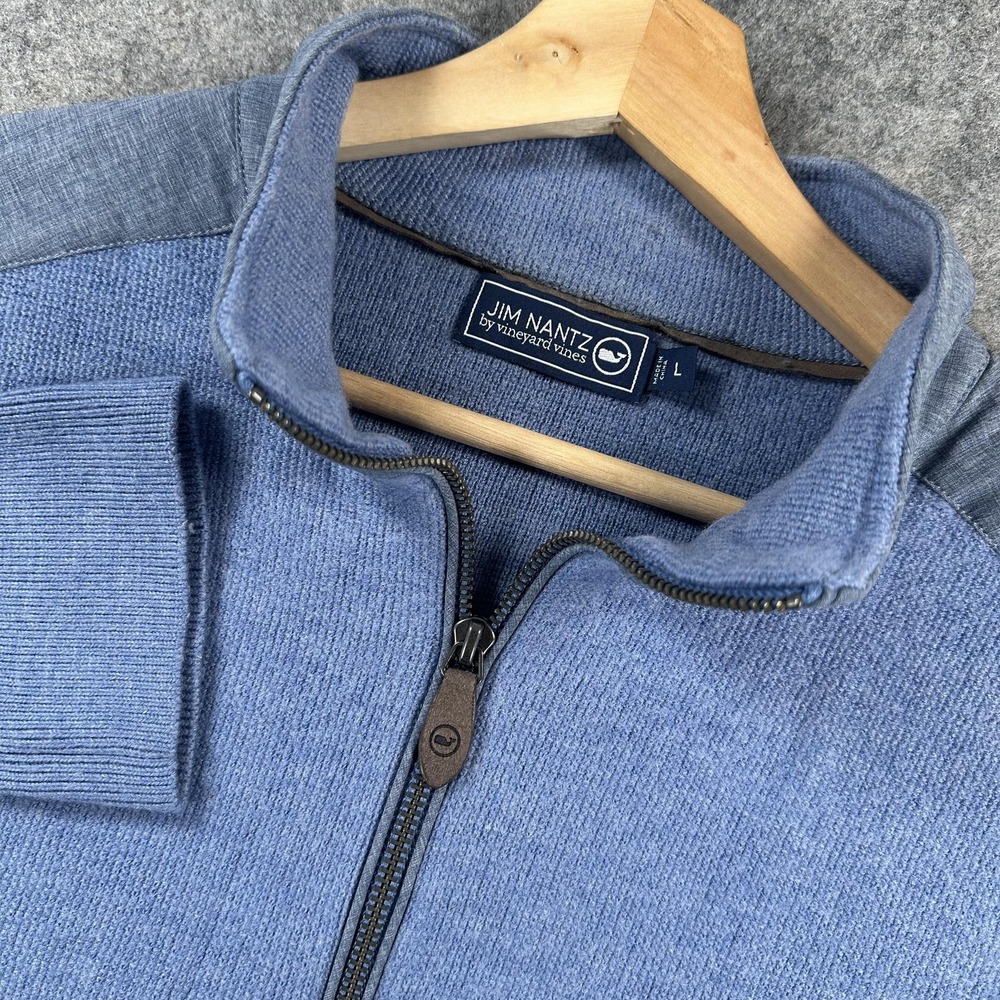 Jim Nantz Vineyard Vines Sweater Mens Large Blue Quarter Zip Merino 1E001060